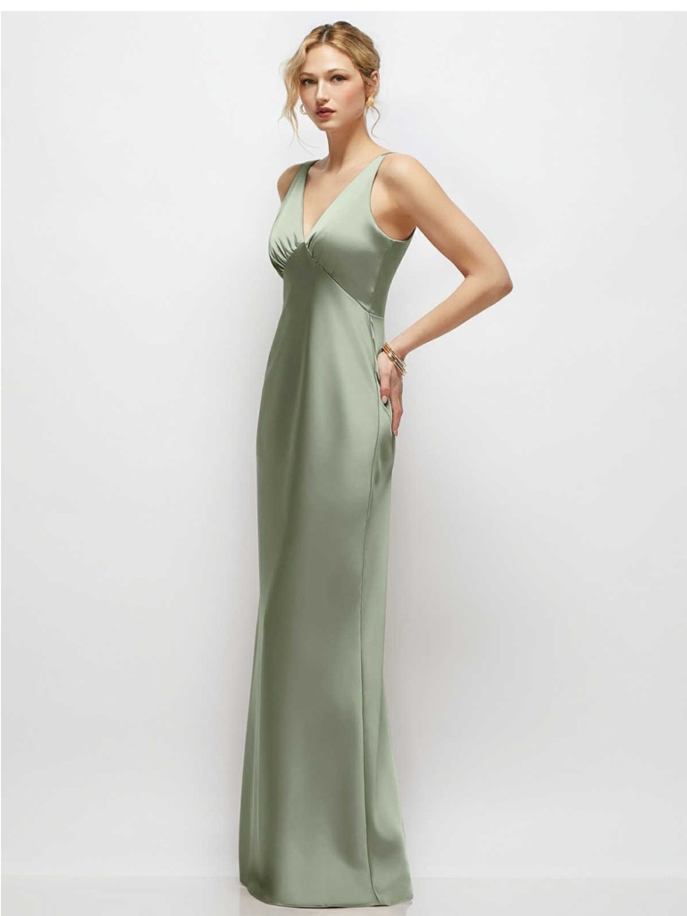 Dessy Elegant Sage Green Satin Dress- NWT